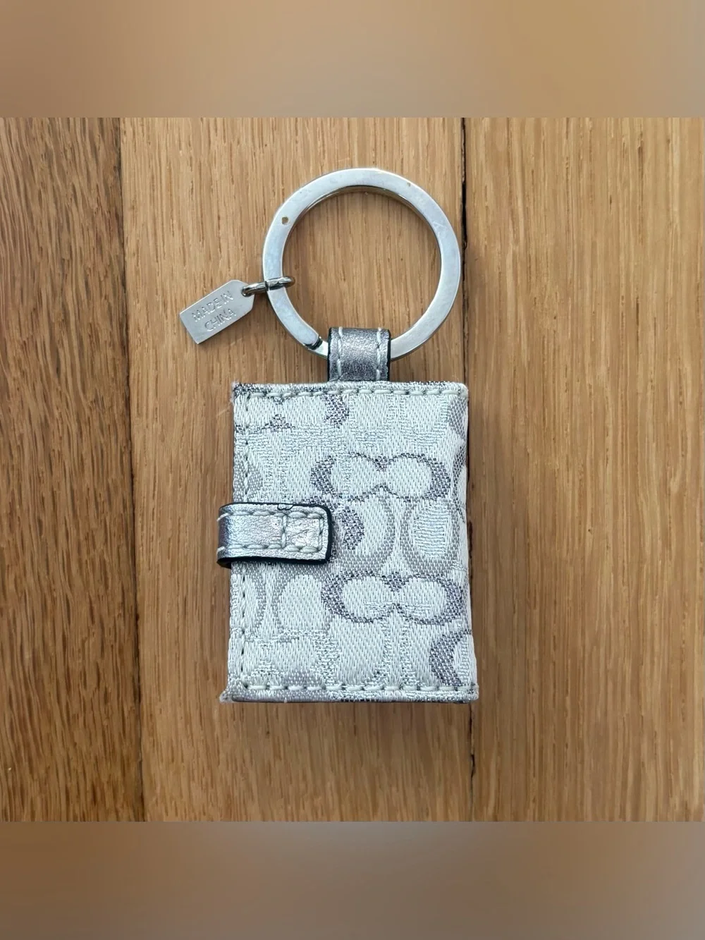 Vintage COACH Y2K Silver Optic C Mini Photo Frame Keychain Rhinestone Bag Charm
